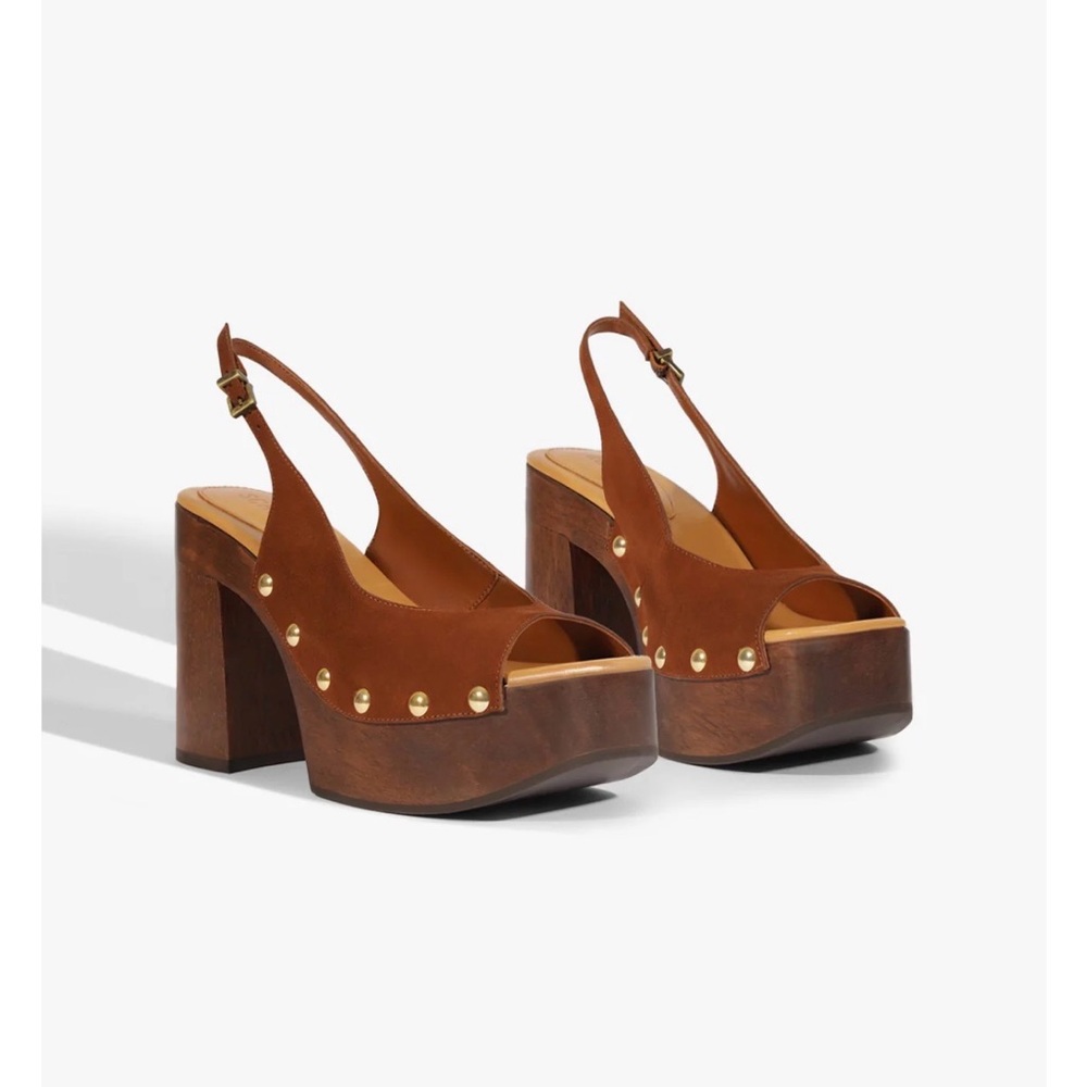 Rose Sling Brown Suede Western Platform Heel Sandals BNIB